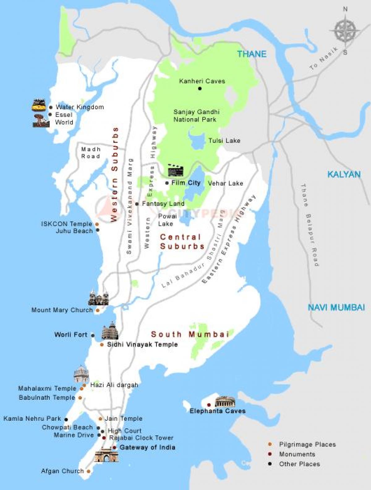 नक्शा मुंबई के पर्यटक स्थल