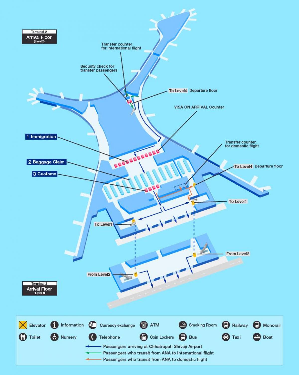 नक्शा मुंबई के अंतरराष्ट्रीय हवाई अड्डे
