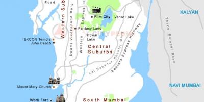 नक्शा मुंबई के पर्यटक स्थल